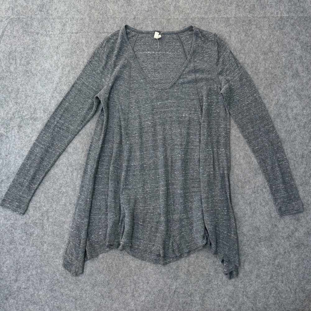 We The Free People Gray Thermal Long Sleeve Asymmetrical Top Women's Size Small